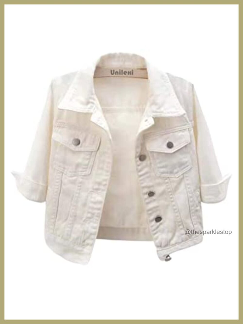 Women's Cropped Denim Jacket 3/4 Sleeve Button Front Trucker Coat Lightweight
